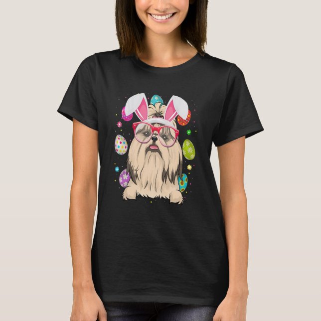 Camiseta Un lindo conejo Shih Tzu perro se enfrenta a los h (Anverso)