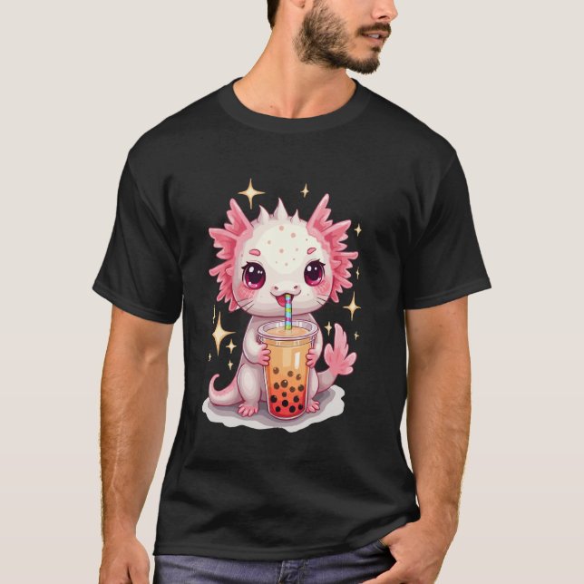Camiseta Un lindo diseño gráfico de té de Boba Axolotl Drin (Anverso)