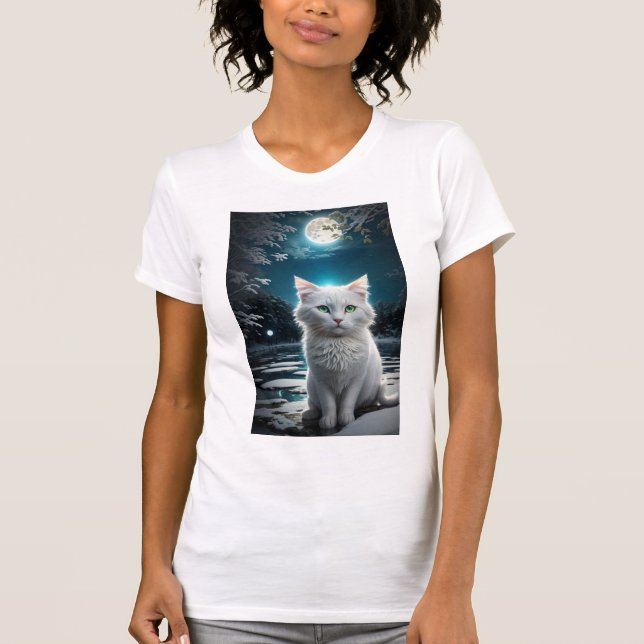 Camiseta Un lindo gato blanco, ojos verdes (Anverso)
