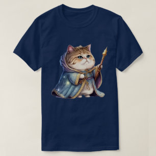Camiseta un lindo gato rey con un abrigo azul y una corona 