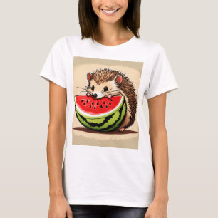 Camiseta un lindo y feliz erizo mordiendo un mordisco