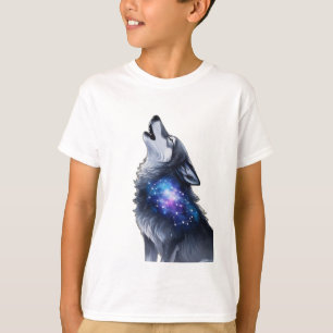 Camiseta Un lobo aullando en una galaxia estrellada