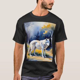 Camiseta Un lobo en una pintura de la acuarela del bosque
