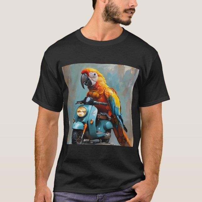 Camiseta Un loro en una motocicleta Parte II (Anverso)