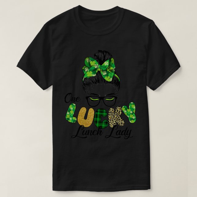 Camiseta Un Lucky Lunch Lady Patrick's Day Leopard Shamroc (Diseño del anverso)
