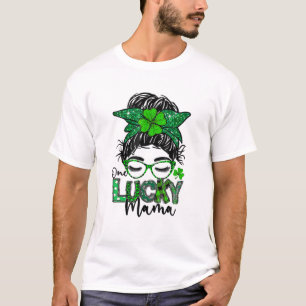 Camiseta Un Lucky Mama Messy Bun Leopard Bandana St. Patri