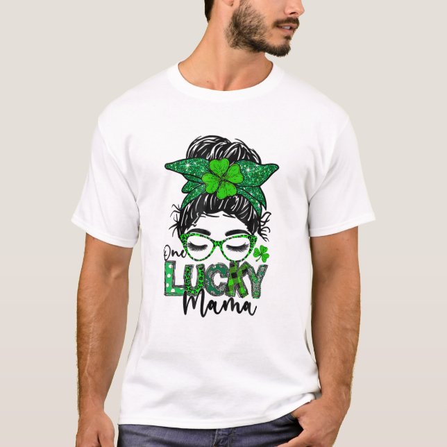 Camiseta Un Lucky Mama Messy Bun Leopard Bandana St. Patri (Anverso)