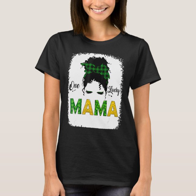 Camiseta Un Lucky Mama Messy Bun Leopard St Patrick S Day (Anverso)
