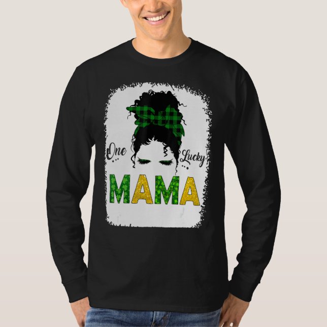Camiseta Un Lucky Mama Messy Bun Leopard St Patrick S Day (Anverso)