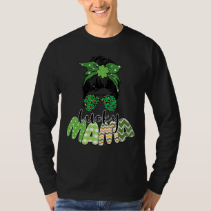 Camiseta Un Lucky Mama St Patrick S Day Leopard Messy Bun