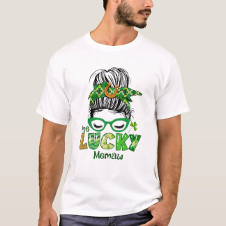 Camiseta Un Lucky Memaw Messy Bun Leopard St Patrick's Day