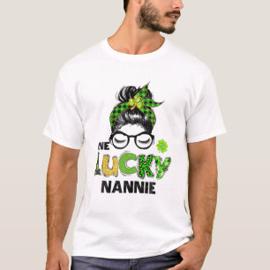 Camiseta Un Lucky Nannie Messy Bun Leopard St Patrick's Da