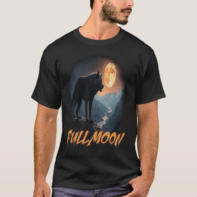 Camiseta un majestuoso lobo salvaje bajo la luna llena (Anverso)