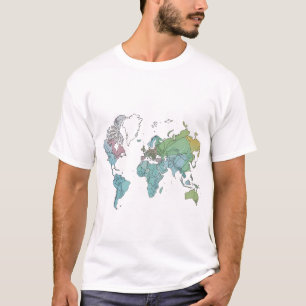 Camiseta Un mapa mundial con líneas de contorno limpias