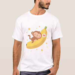 Camiseta Un mono lindo abrazando una luna banana