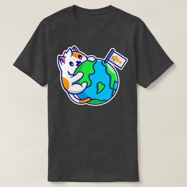 Camiseta Un mundo de abrazo de gato bonito (Diseño del anverso)
