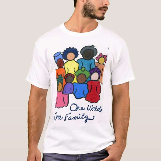 Camiseta Un mundo, una familia, interracial, multicultural (Anverso)