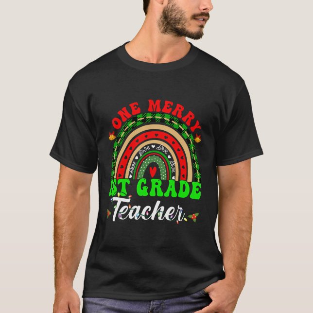 Camiseta Un Navidad de primer grado de un merry y enseñanza (Anverso)