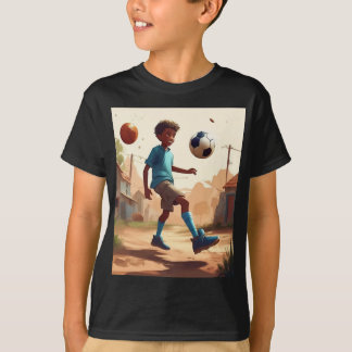 Camiseta Un niño personalizado jugando al diseño de fútbol