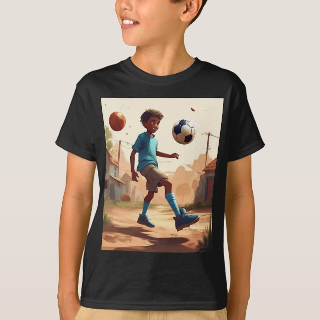 Camiseta Un niño personalizado jugando al diseño de fútbol  (Anverso)