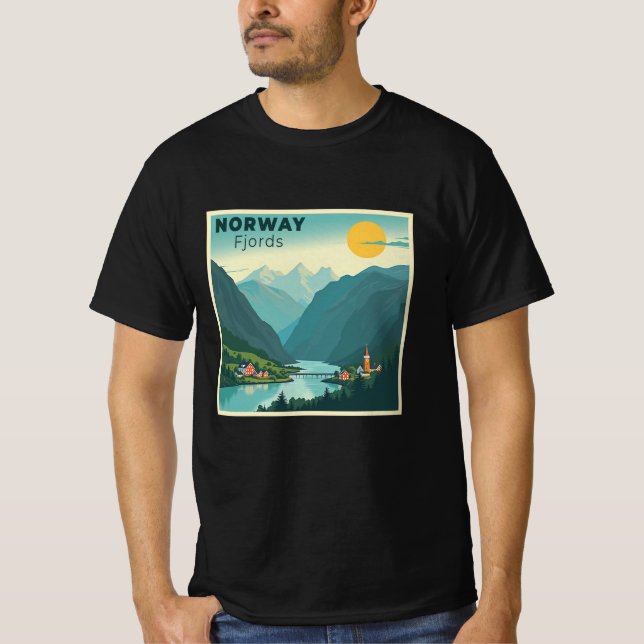 Camiseta Un nostálgico afiche clásico de viajes - fiordos d (Anverso)