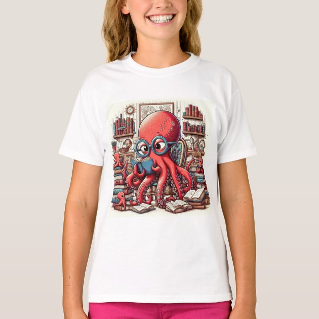 Camiseta Un Octopus Rojo Grande Con Camisas De Gafas Redond (Anverso)