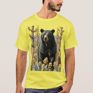 Camiseta Un oso de color negro rodeado de flor de yuca 1
