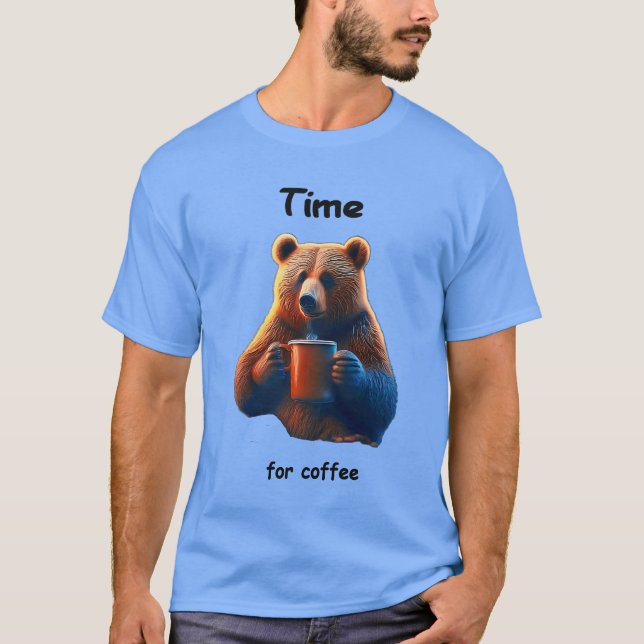 Camiseta Un oso sostiene una taza de café humeante (Anverso)