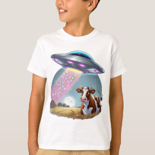 Camiseta Un OVNI secuestrando una vaca, con el haz de chisp