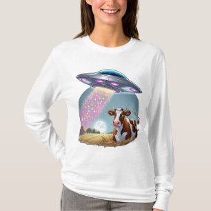 Camiseta Un OVNI secuestrando una vaca, con el haz hecho de