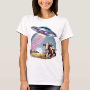 Camiseta Un OVNI secuestrando una vaca, con el haz hecho de