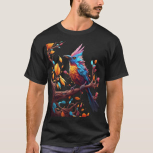 Camiseta Un pájaro colorido una rama de árbol. Arte vectori