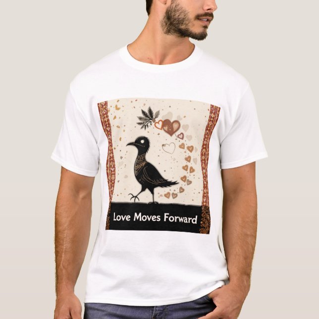 Camiseta Un pájaro de Sankofa sostiene un corazón en su pic (Anverso)