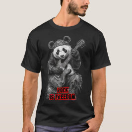 Camiseta Un panda dice: Rock es Libertad en un fondo Negro 