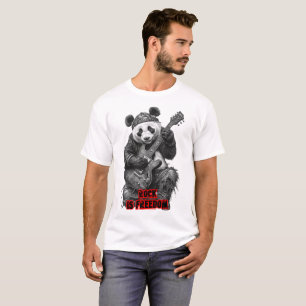 Camiseta Un panda dice: Rock es Libertad en un fondo Negro