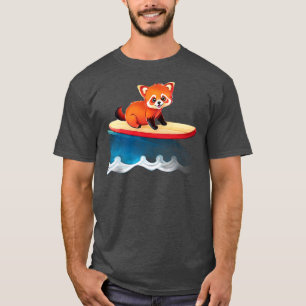 Camiseta Un Panda Rojo Curado en un Surf Board