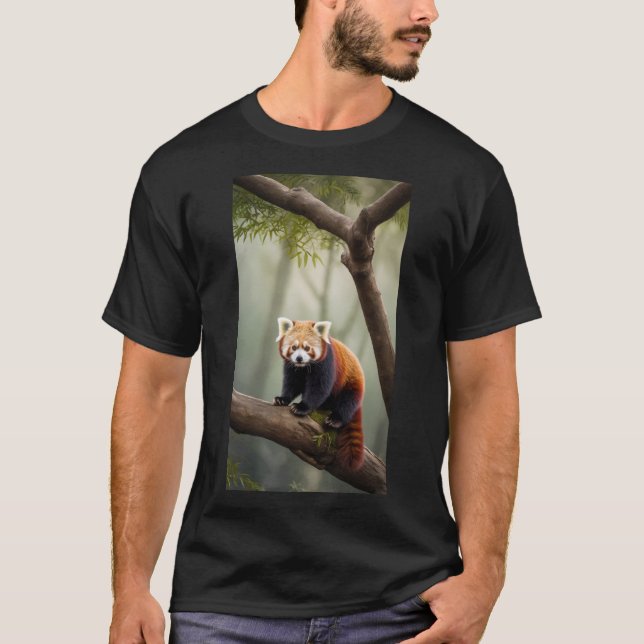 Camiseta Un panda rojo curioso sentado en una rama de árbol (Anverso)