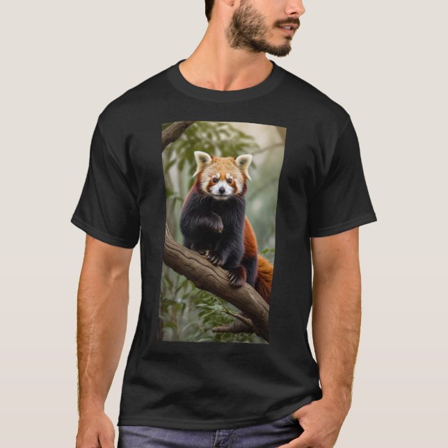 Camiseta Un panda rojo curioso sentado en una rama de árbol (Anverso)