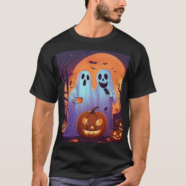 Camiseta Un par de fantasmas divertidos tomando un selfie (Anverso)