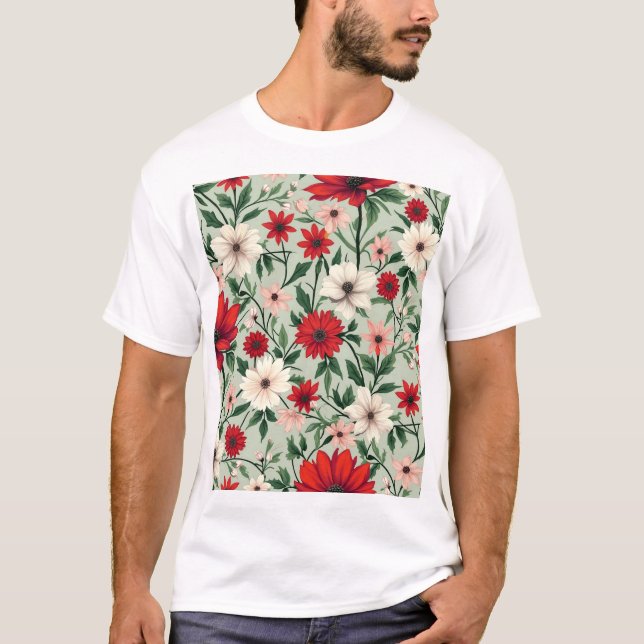 Camiseta un patrón florido de colores vivos (Anverso)