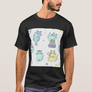 Camiseta Un patrón juguetón de gatos y peces de dibujos ani