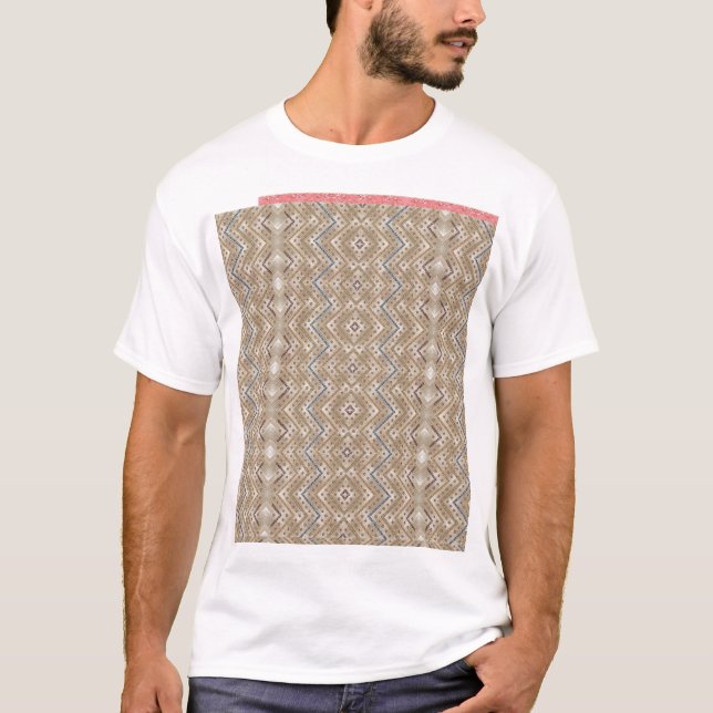 Camiseta un patrón marrón y azul sobre fondo blanco (Anverso)