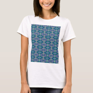 Camiseta Un patrón simétrico de motivos azules sobre un tej