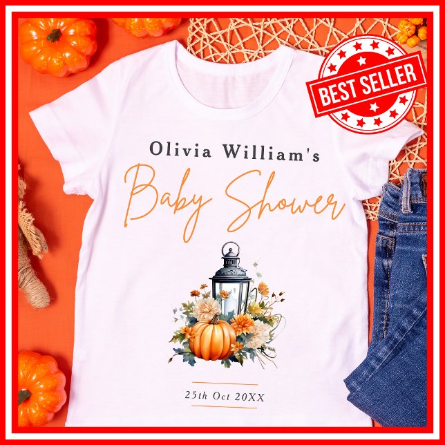 Camiseta Un pequeño calabaza cae en el otoño de Baby Shower (A Little Pumpkin is on the Way Fall Autumn Floral Baby Shower T-Shirt )