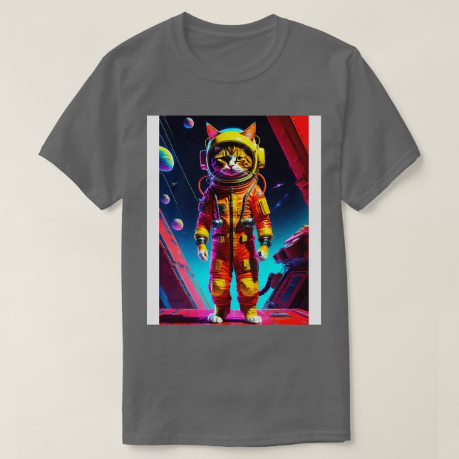 Camiseta Un pequeño gato lindo en el espacio (Diseño del anverso)