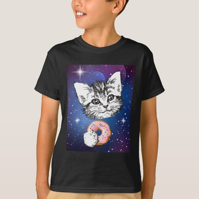 Camiseta Un Pequeño Gato Se Comía Un Donut En Un Animal Esp (Anverso)