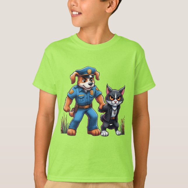 Camiseta un perro policía y un gato malo - humor (Anverso)