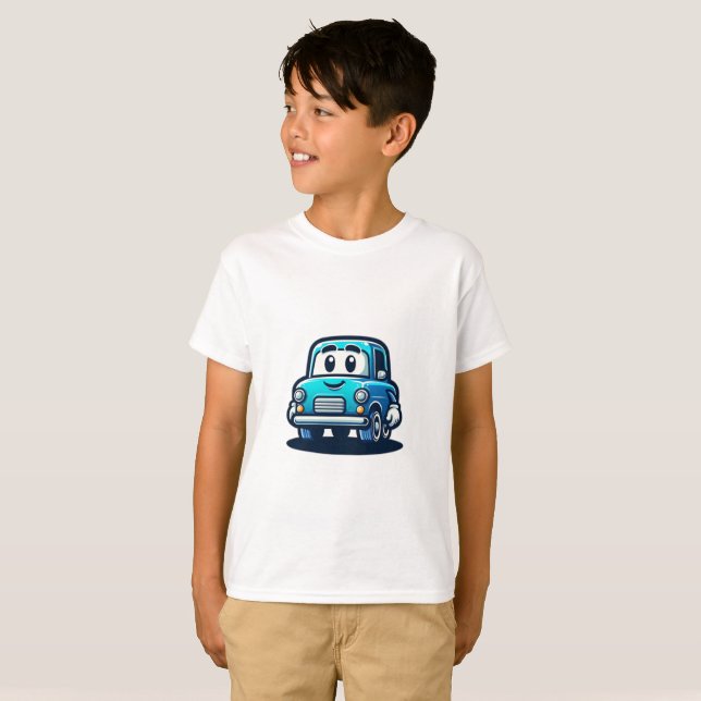 Camiseta un personalizado de un viejo auto azul sonriente (Anverso completo)