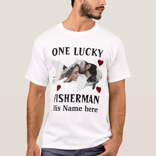 Camiseta Un pescador afortunado que hace juego con la foto  (Anverso)