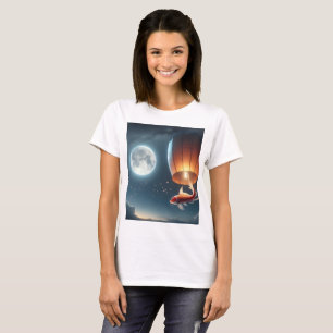 Camiseta un pez saltando sobre un pez rojo con una luna en